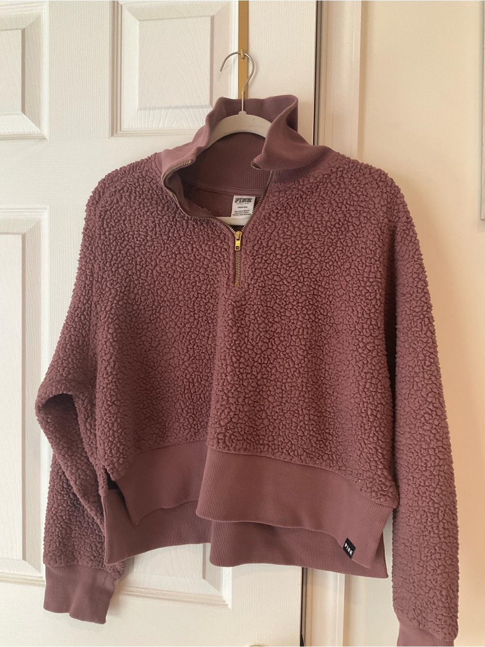 PINK Victoria's Secret Mauve Teddy Sherpa Half-Zip Jacket